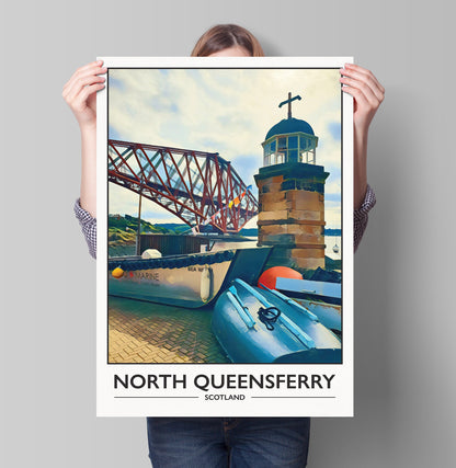 North Queensferry Print - Forth Rail Bridge - North Queensferry Light Tower- Fife Coastal Path - Scottish Travel Poster