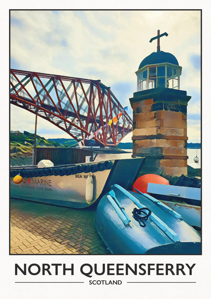 North Queensferry Print - Forth Rail Bridge - North Queensferry Light Tower- Fife Coastal Path - Scottish Travel Poster