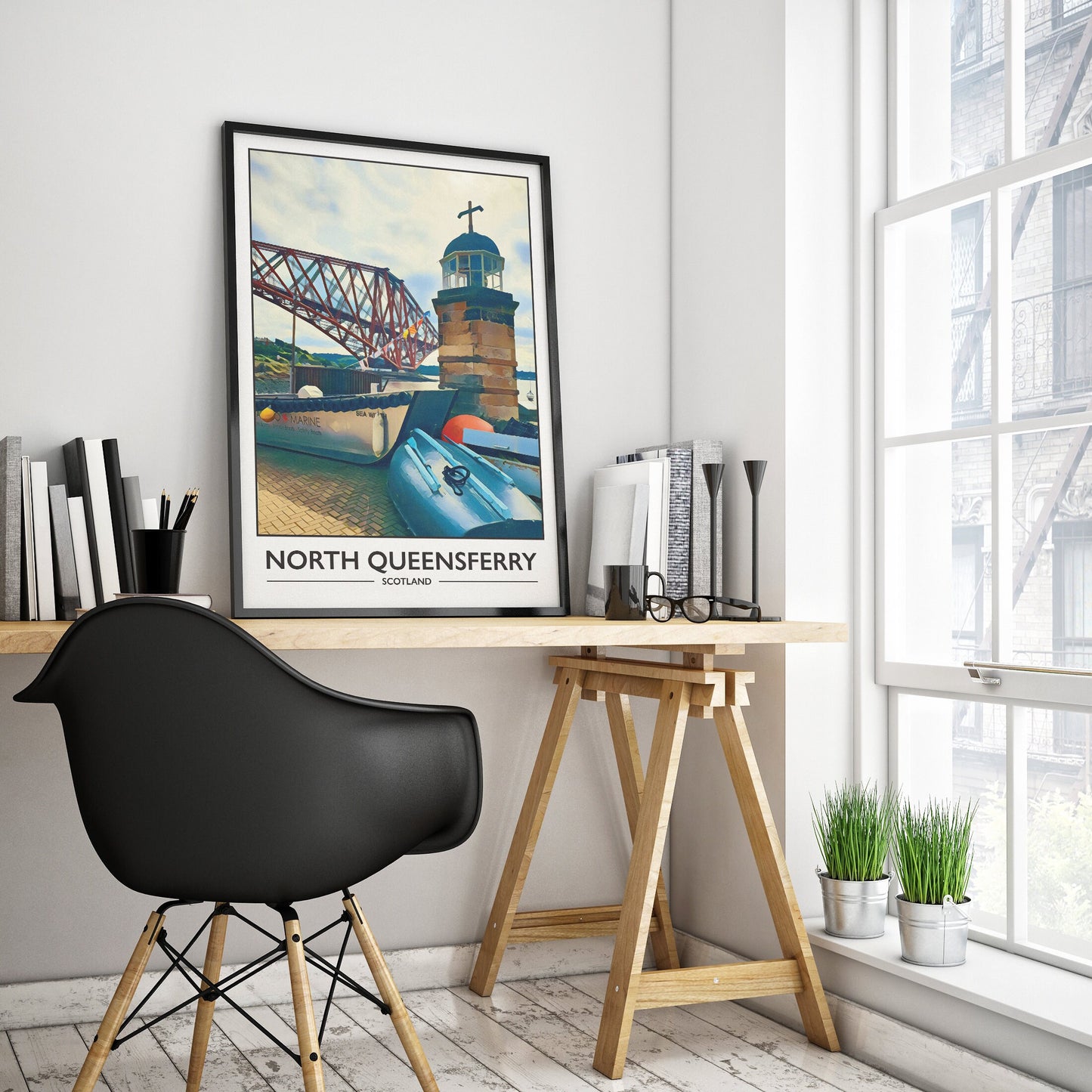 North Queensferry Print - Forth Rail Bridge - North Queensferry Light Tower- Fife Coastal Path - Scottish Travel Poster