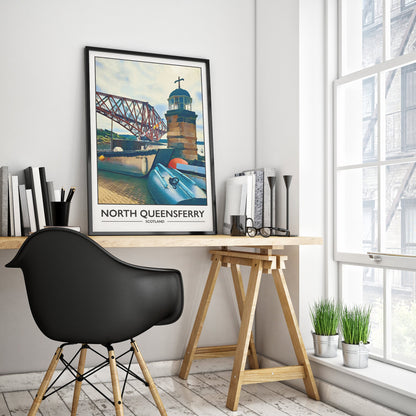 North Queensferry Print - Forth Rail Bridge - North Queensferry Light Tower- Fife Coastal Path - Scottish Travel Poster