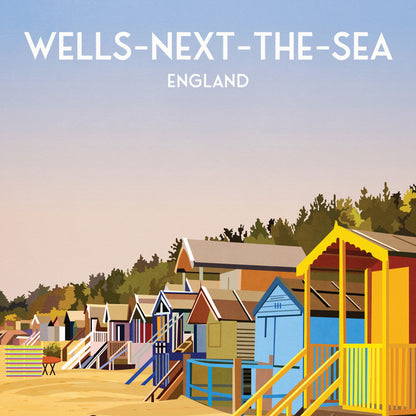 Wells-Next-The-Sea Print - beach huts - North Norfolk Travel Poster - English Seaside Wall Art