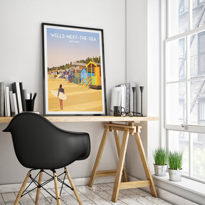 Wells-Next-The-Sea Print - beach huts - North Norfolk Travel Poster - English Seaside Wall Art