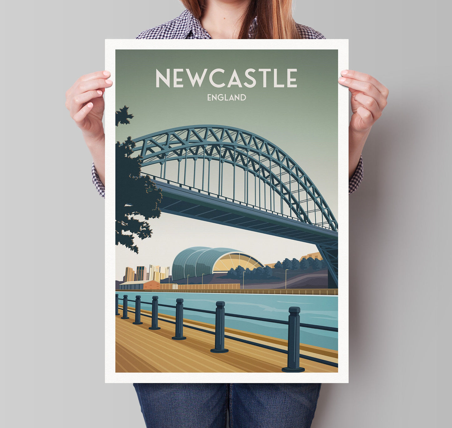 Newcastle Print - The Tyne Bridge - North East England Travel Poster - United Kingdom - Newcastle upon Tyne - Wedding gift -  present