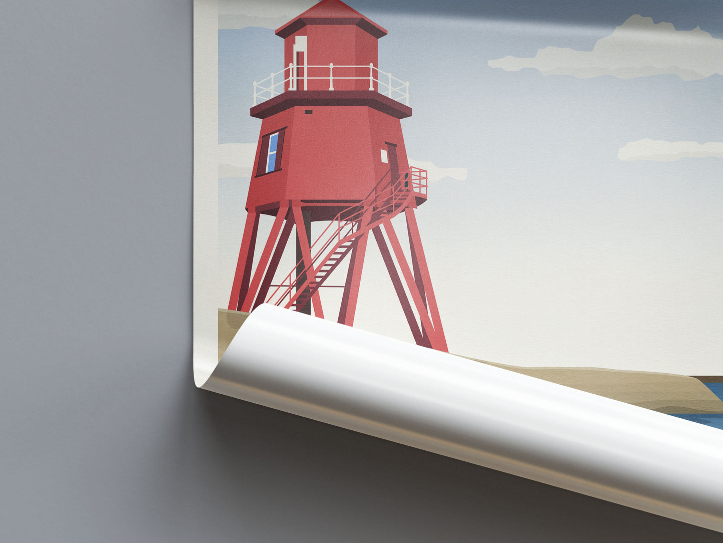 South Shields Groyne Lighthouse Travel Poster, Minimalist Wall Art,  North East Tyne and Wear England UK, Wall Art Prints