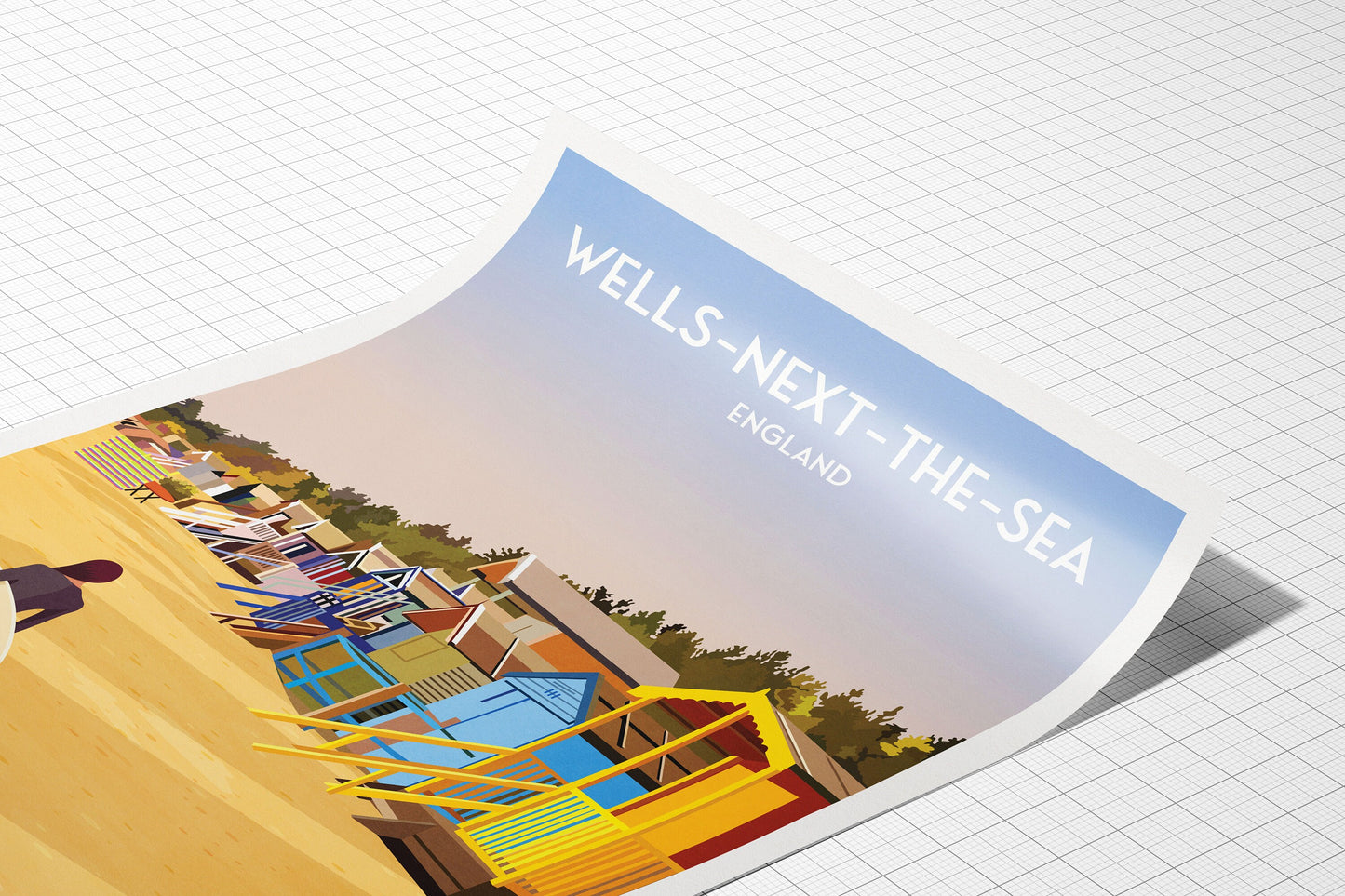 Wells-Next-The-Sea Print - beach huts - North Norfolk Travel Poster - English Seaside Wall Art