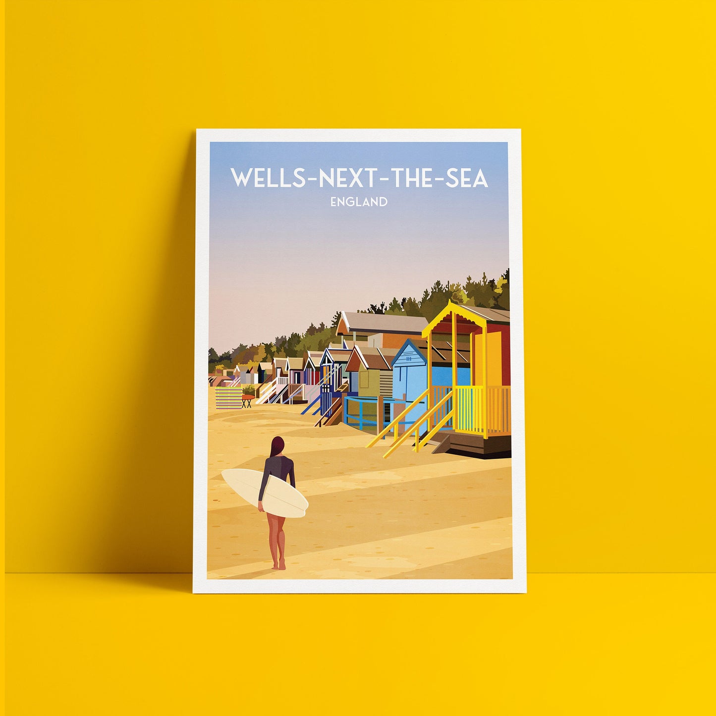 Wells-Next-The-Sea Print - beach huts - North Norfolk Travel Poster - English Seaside Wall Art