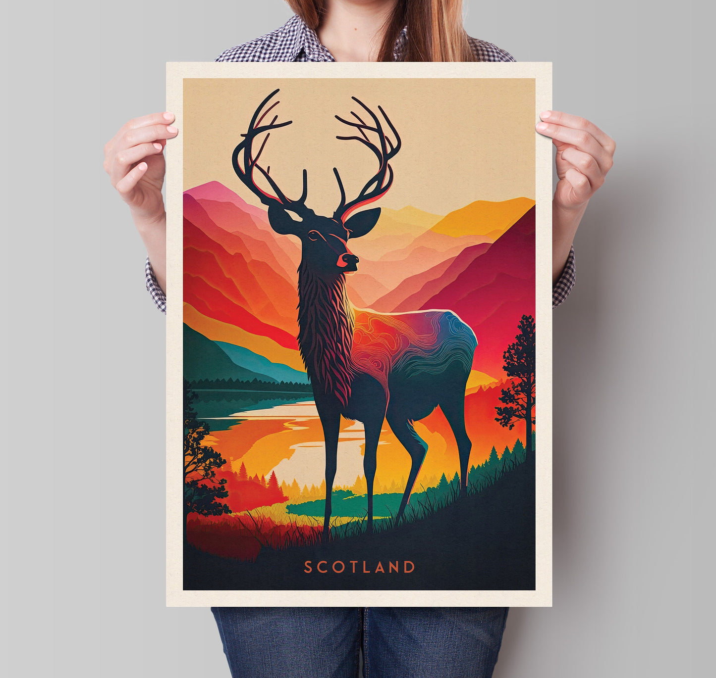 Scotland Stag Print | Colorful Scottish Highlands Poster | Scottish Gift | Birthday Present | Home Decor Artwork