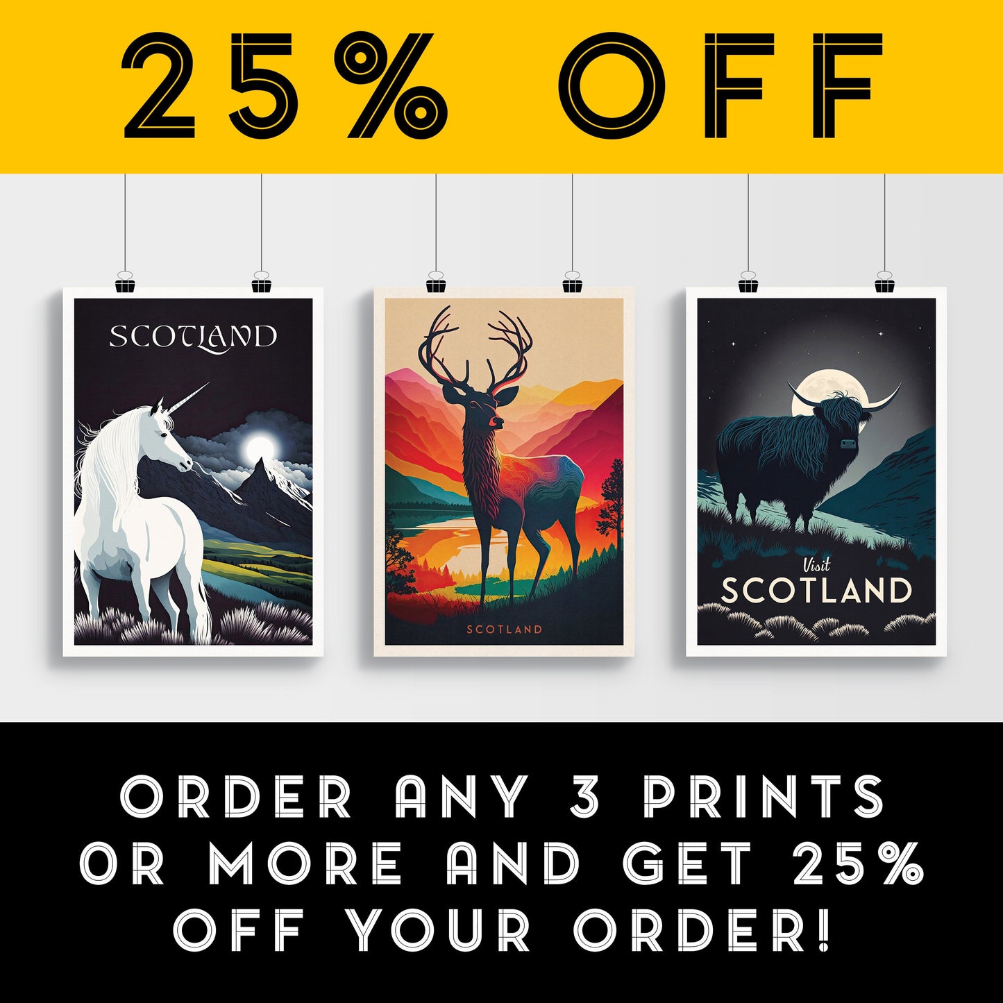 Scotland Stag Print | Colorful Scottish Highlands Poster | Scottish Gift | Birthday Present | Home Decor Artwork