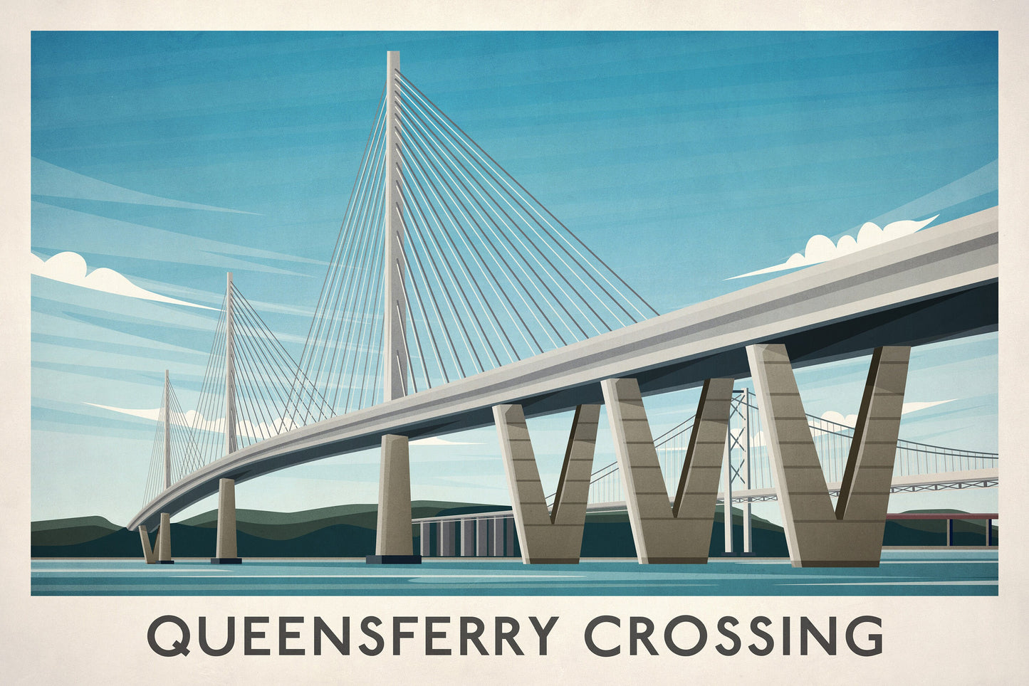 Queensferry Crossing Print, Vintage Travel Poster, Firth of Forth, Housewarming Gift , Modern Wall Art Travel Decor, Edinburgh, Fife