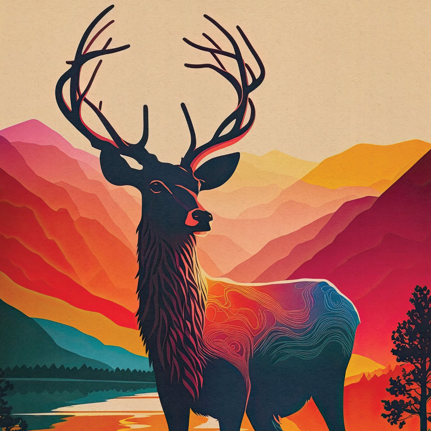 Scotland Stag Print | Colorful Scottish Highlands Poster | Scottish Gift | Birthday Present | Home Decor Artwork