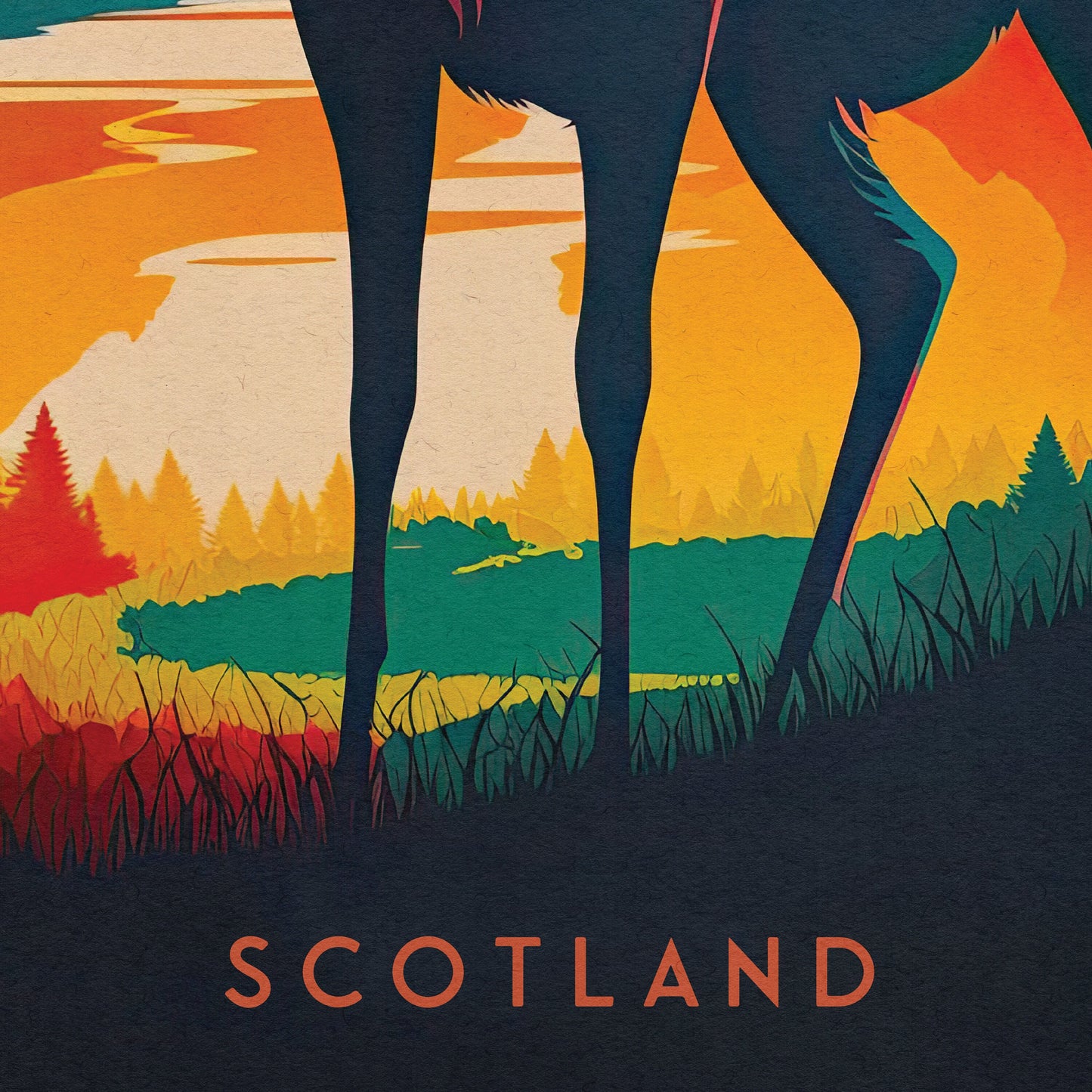 Scotland Stag Print | Colorful Scottish Highlands Poster | Scottish Gift | Birthday Present | Home Decor Artwork