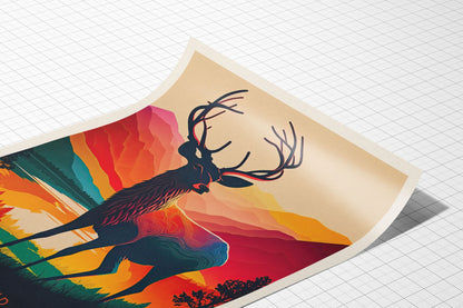 Scotland Stag Print | Colorful Scottish Highlands Poster | Scottish Gift | Birthday Present | Home Decor Artwork