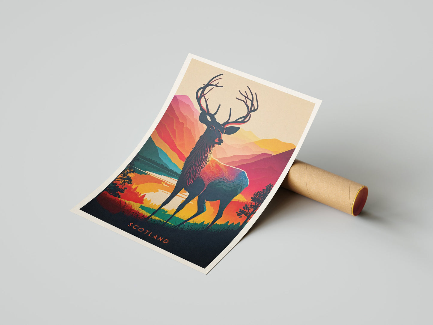 Scotland Stag Print | Colorful Scottish Highlands Poster | Scottish Gift | Birthday Present | Home Decor Artwork