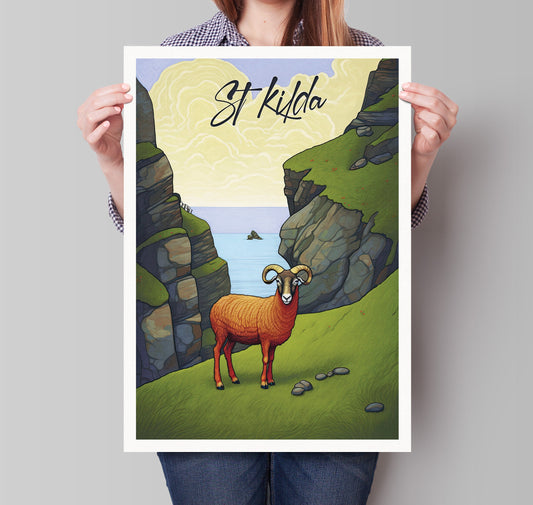 St Kilda Soay Sheep Print - Travel Poster - Illustration - Hirta - Scottish Island - St Kilda Archipelago