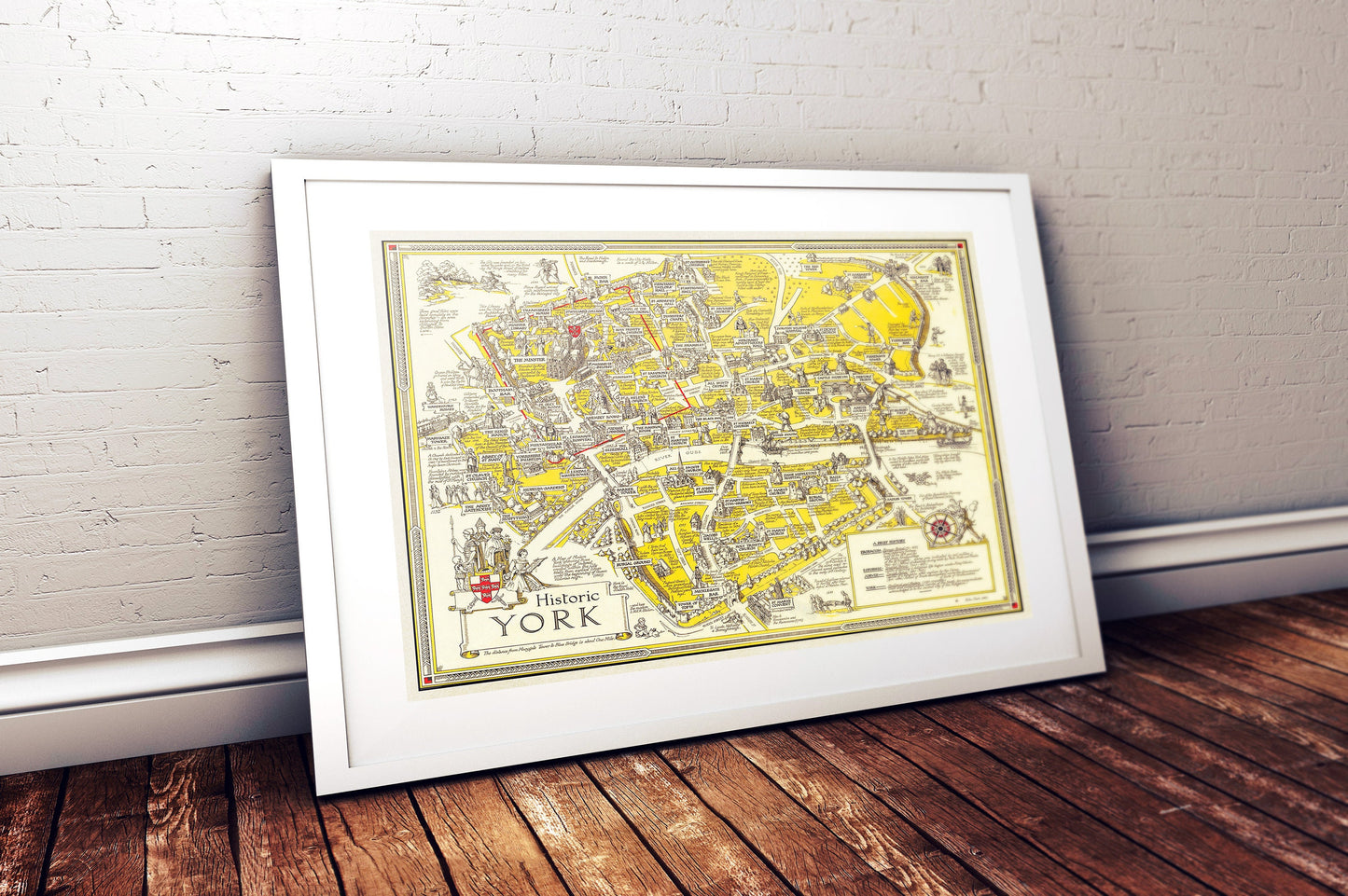 Historic York | Old Vintage England | British Pictorial Map | Jorvik | River Ouse | Bootham Bar | Marygate Tower | Blue Bridge | Monk Bar