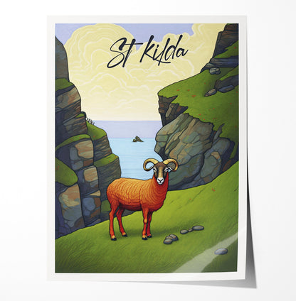 St Kilda Soay Sheep Print - Travel Poster - Illustration - Hirta - Scottish Island - St Kilda Archipelago