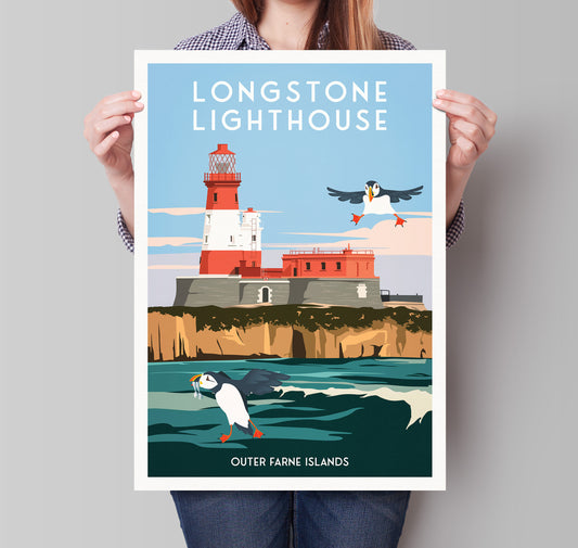 Longstone Lighthouse Travel Poster - Outer Farne Islands - Northumberland - England - A3 - A2 - A1 - Wall Decor