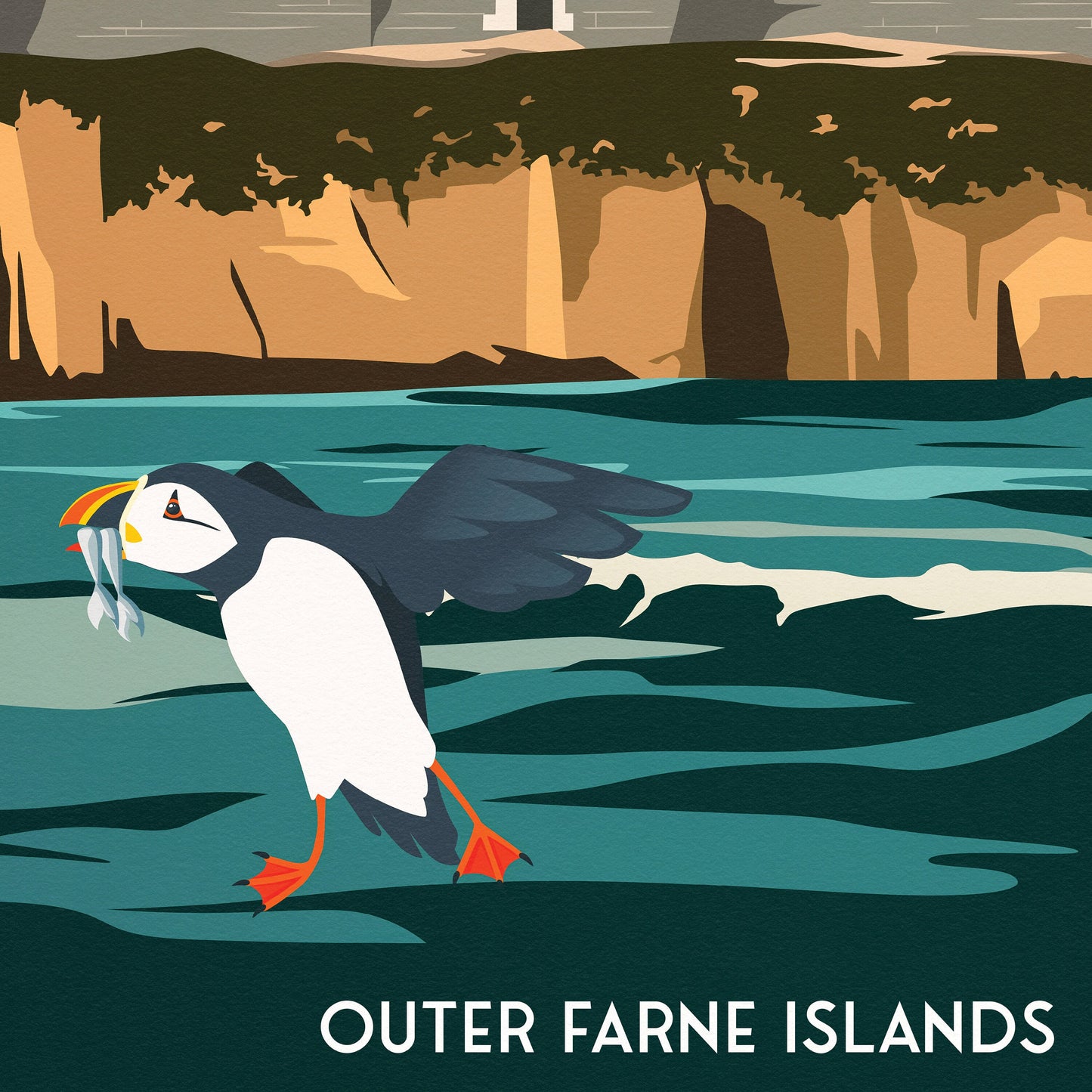 Longstone Lighthouse Travel Poster - Outer Farne Islands - Northumberland - England - A3 - A2 - A1 - Wall Decor