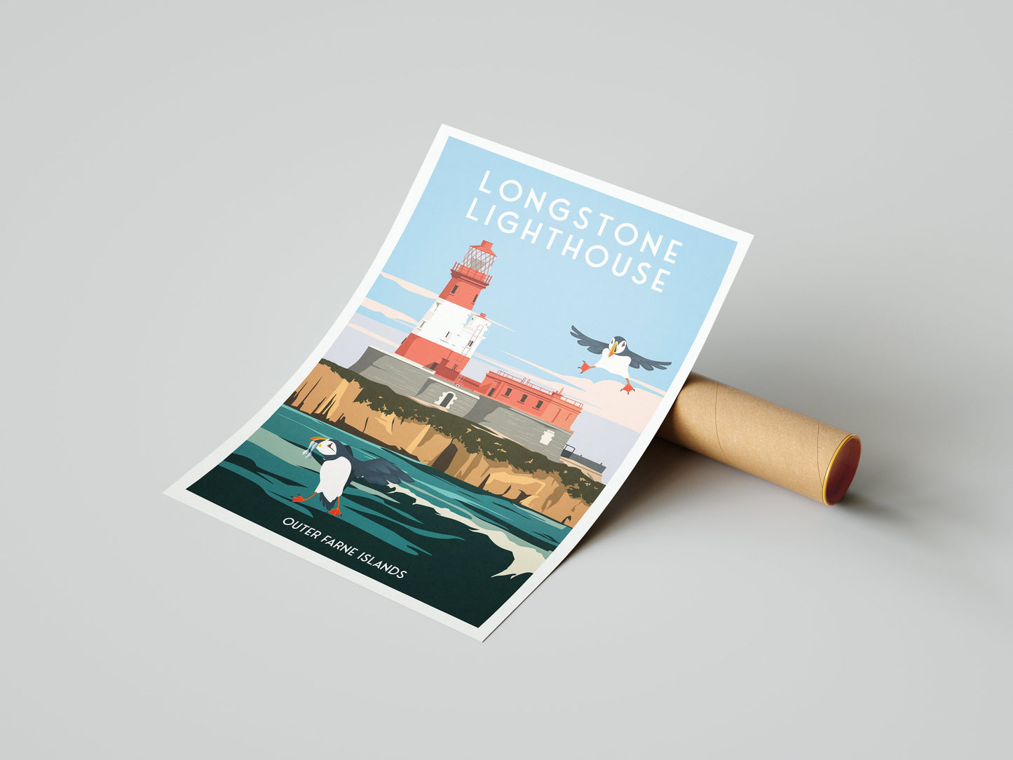 Longstone Lighthouse Travel Poster - Outer Farne Islands - Northumberland - England - A3 - A2 - A1 - Wall Decor