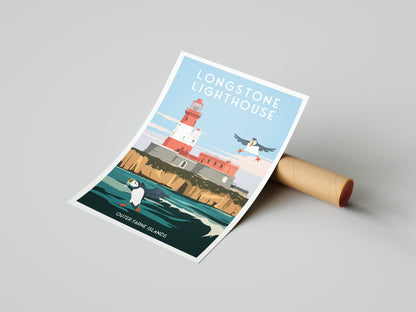 Longstone Lighthouse Travel Poster - Outer Farne Islands - Northumberland - England - A3 - A2 - A1 - Wall Decor