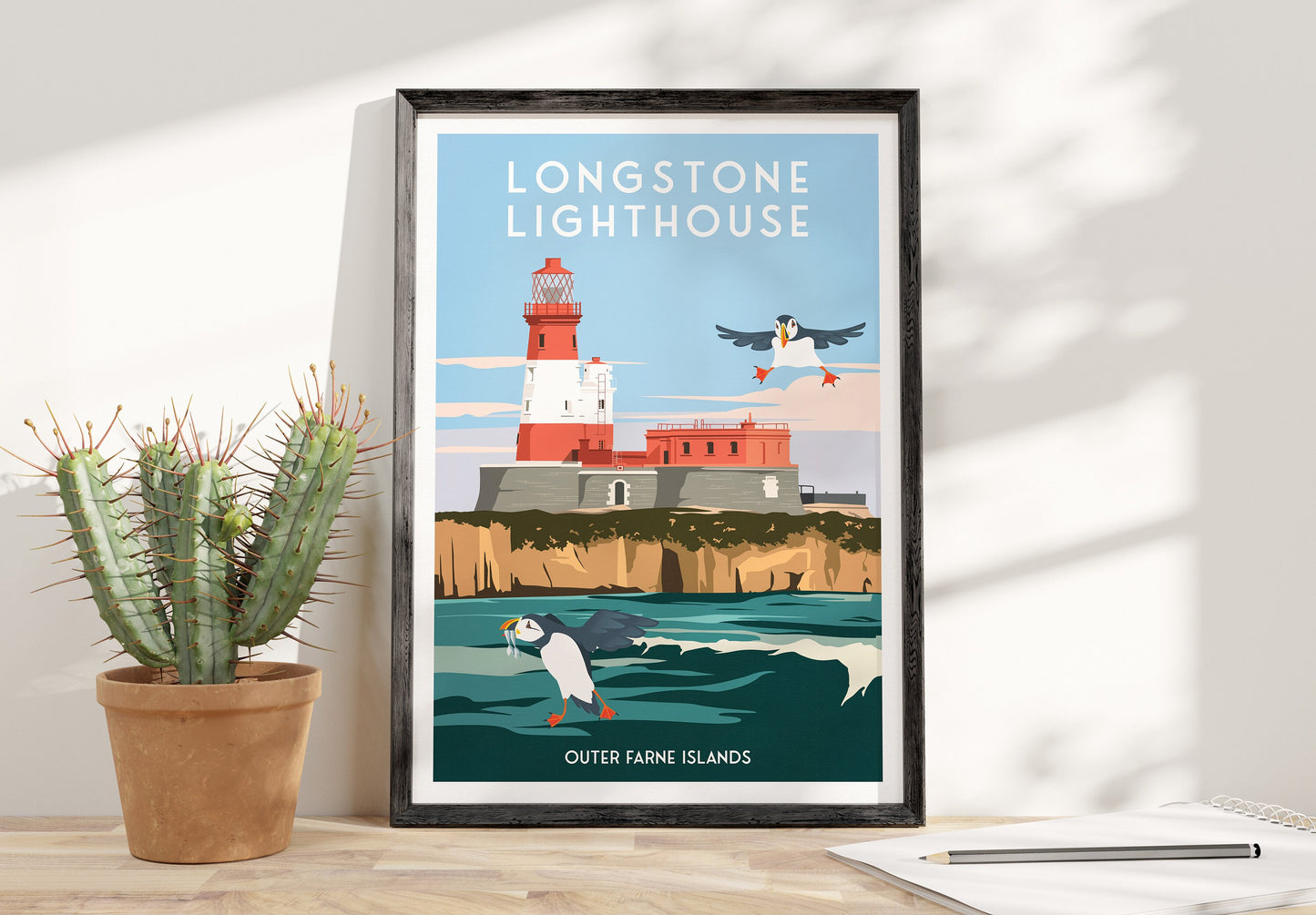 Longstone Lighthouse Travel Poster - Outer Farne Islands - Northumberland - England - A3 - A2 - A1 - Wall Decor