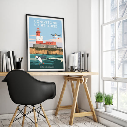 Longstone Lighthouse Travel Poster - Outer Farne Islands - Northumberland - England - A3 - A2 - A1 - Wall Decor