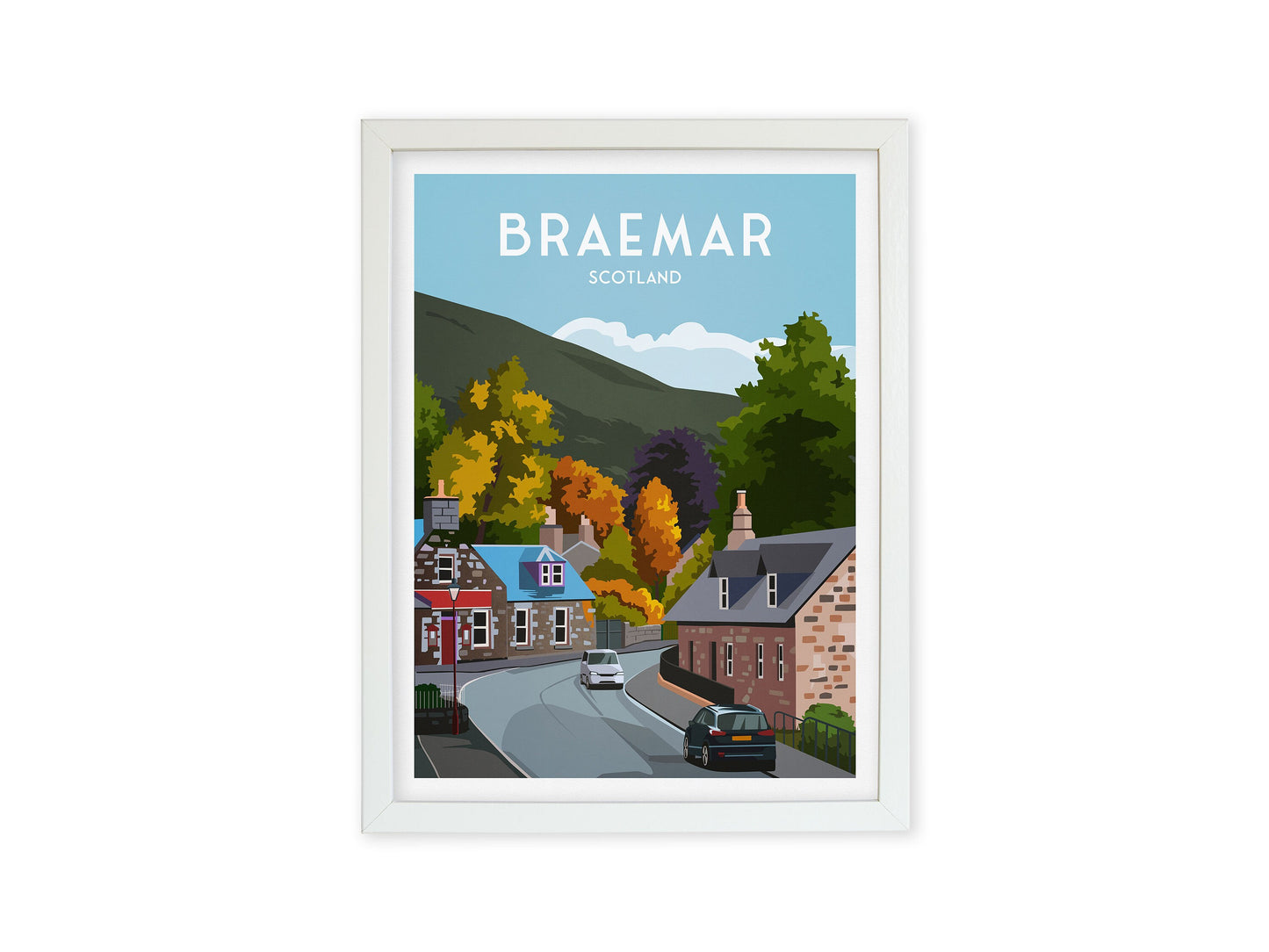 Braemar Print Framed - Captivating Scottish Landscape Art for Home or Office Decor - 40 x 30 cm White Frame