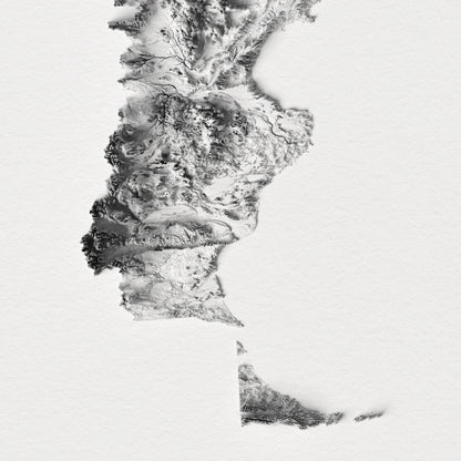 Argentina Map - 2D Print - Shaded Relief Map