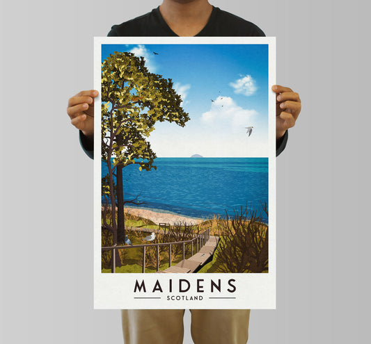 Maidens Print - Travel Poster - Ayrshire Wall Art - Firth of Clyde - Maidenhead Bay