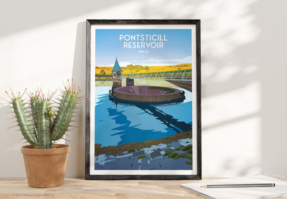 Pontsticill Reservoir Print - Illustration of Brecon Beacons South Wales - - Merthyr Tydfil - Taf Fechan Reservoir - Travel Poster