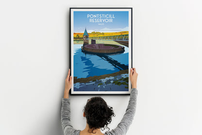 Pontsticill Reservoir Print - Illustration of Brecon Beacons South Wales - - Merthyr Tydfil - Taf Fechan Reservoir - Travel Poster