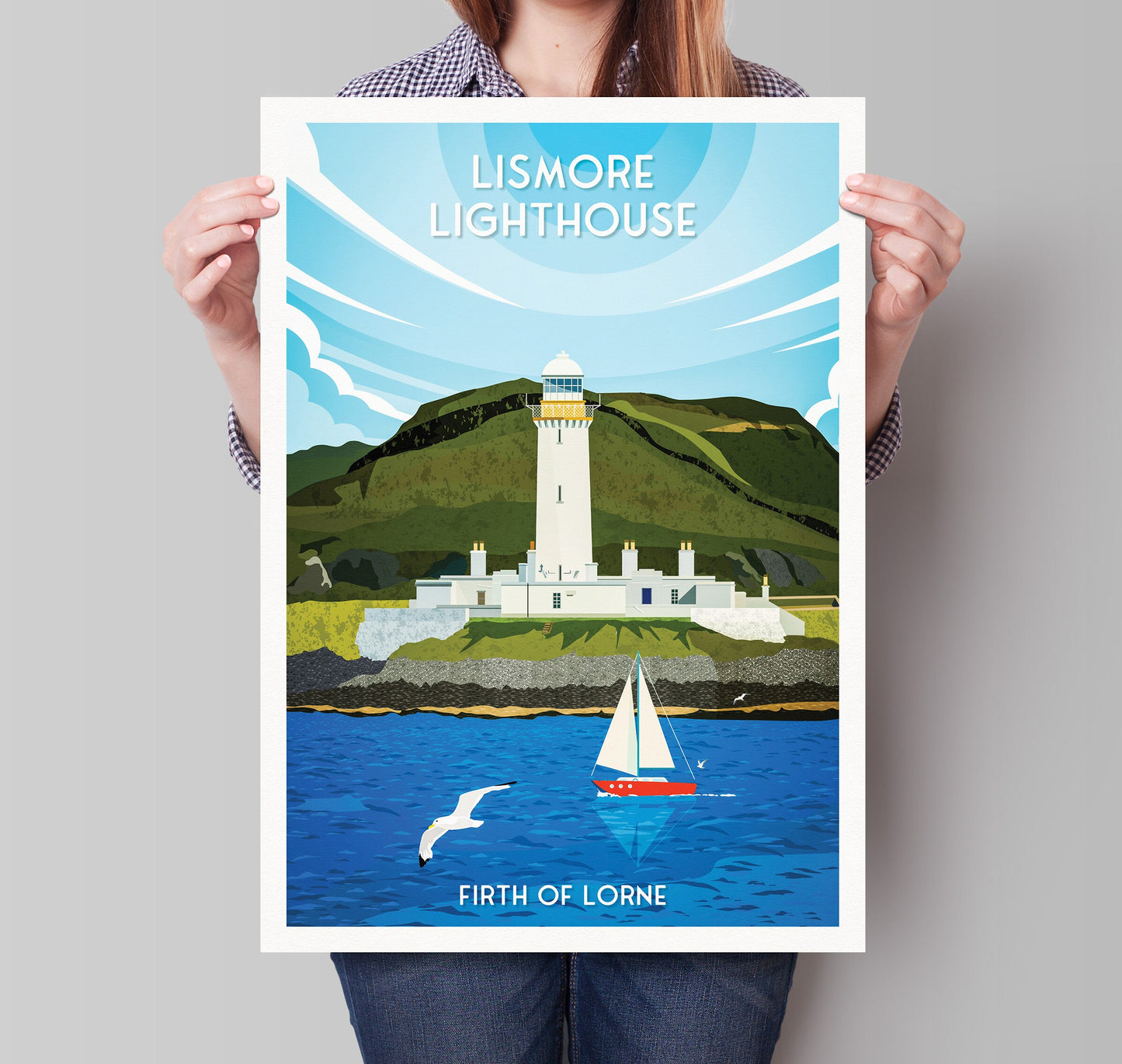 Lismore Lighthouse Travel Poster - Firth of Lorne - Lighthouses of Scotland - Poster - Oban - Mull - Inner Hebrides - Eilean Musdile -