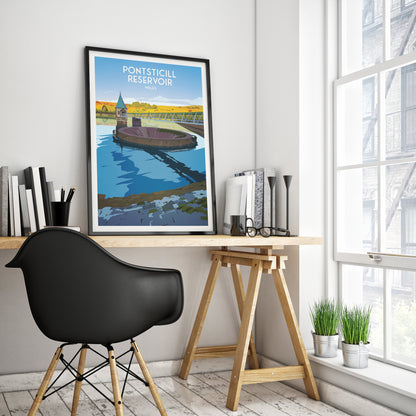 Pontsticill Reservoir Print - Illustration of Brecon Beacons South Wales - - Merthyr Tydfil - Taf Fechan Reservoir - Travel Poster