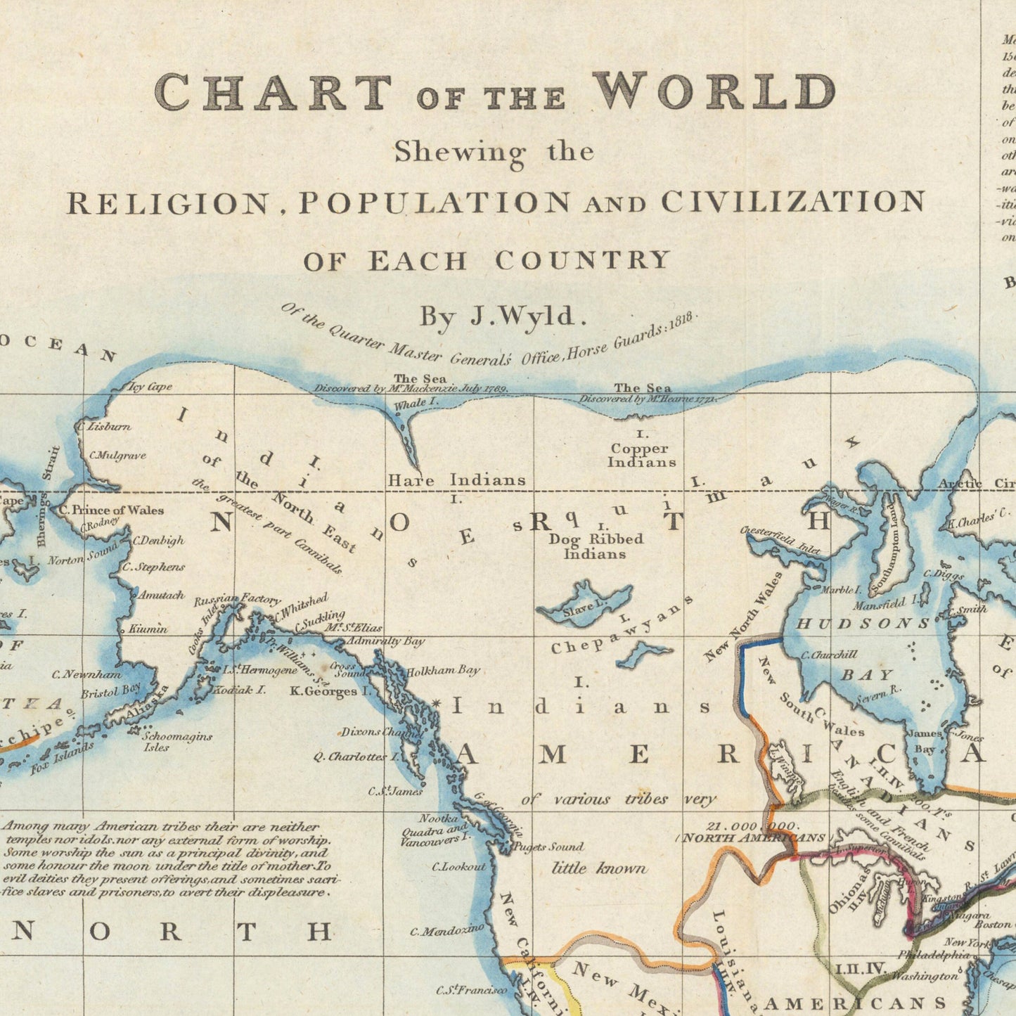 Chart of the World Shewing the Religion, Population and Civilization of Each Country | 1818 | James Wyld | Vintage Poster Wall Art Print