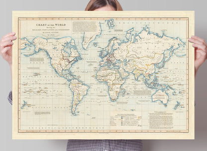 Chart of the World Shewing the Religion, Population and Civilization of Each Country | 1818 | James Wyld | Vintage Poster Wall Art Print