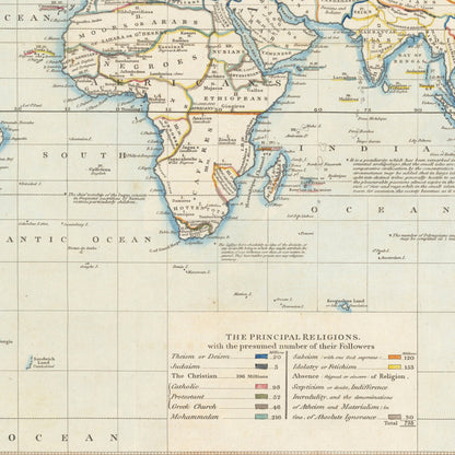 Chart of the World Shewing the Religion, Population and Civilization of Each Country | 1818 | James Wyld | Vintage Poster Wall Art Print