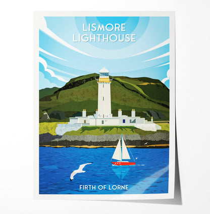 Lismore Lighthouse Travel Poster - Firth of Lorne - Lighthouses of Scotland - Poster - Oban - Mull - Inner Hebrides - Eilean Musdile -