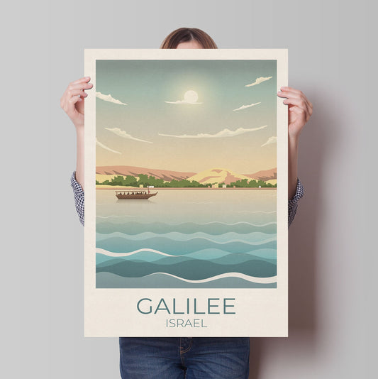 Sea of Galilee Travel Poster - Israel - Land of the Bible Poster - Fishing Boat - Galilean Print