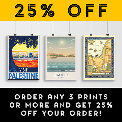 Sea of Galilee Travel Poster - Israel - Land of the Bible Poster - Fishing Boat - Galilean Print