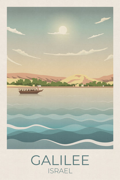 Sea of Galilee Travel Poster - Israel - Land of the Bible Poster - Fishing Boat - Galilean Print