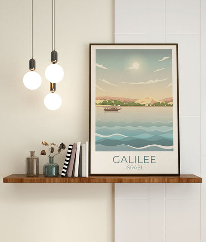 Sea of Galilee Travel Poster - Israel - Land of the Bible Poster - Fishing Boat - Galilean Print