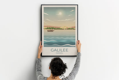 Sea of Galilee Travel Poster - Israel - Land of the Bible Poster - Fishing Boat - Galilean Print