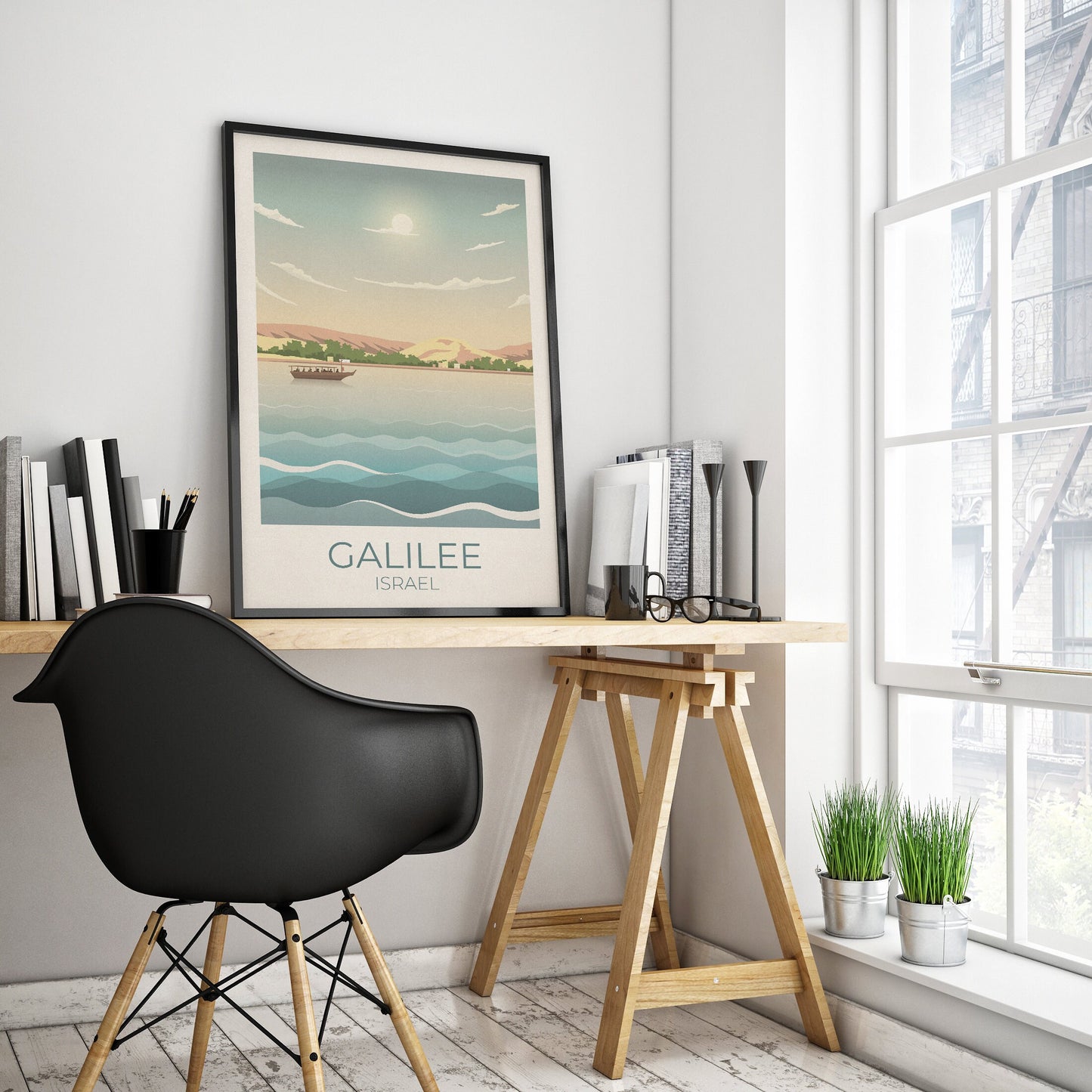 Sea of Galilee Travel Poster - Israel - Land of the Bible Poster - Fishing Boat - Galilean Print