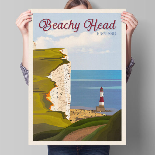 Beachy Head lighthouse Travel Poster - English Wall Art - East Sussex - A3, A2, A1