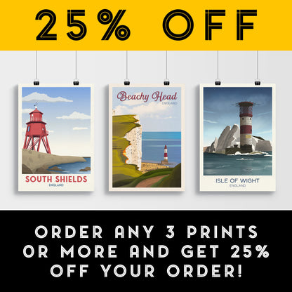 Beachy Head lighthouse Travel Poster - English Wall Art - East Sussex - A3, A2, A1