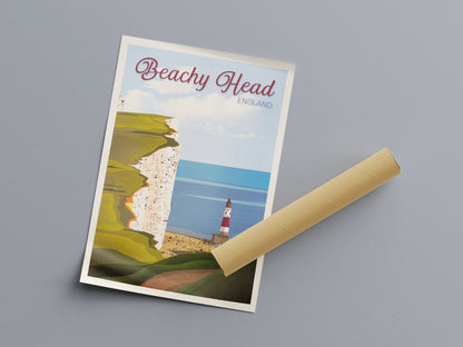 Beachy Head lighthouse Travel Poster - English Wall Art - East Sussex - A3, A2, A1