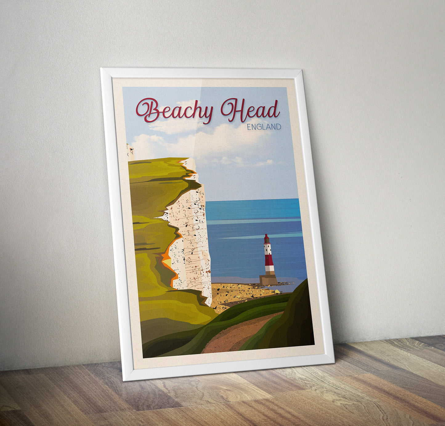 Beachy Head lighthouse Travel Poster - English Wall Art - East Sussex - A3, A2, A1