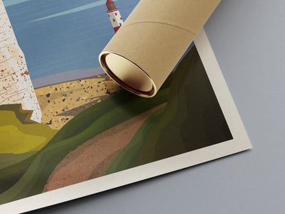 Beachy Head lighthouse Travel Poster - English Wall Art - East Sussex - A3, A2, A1