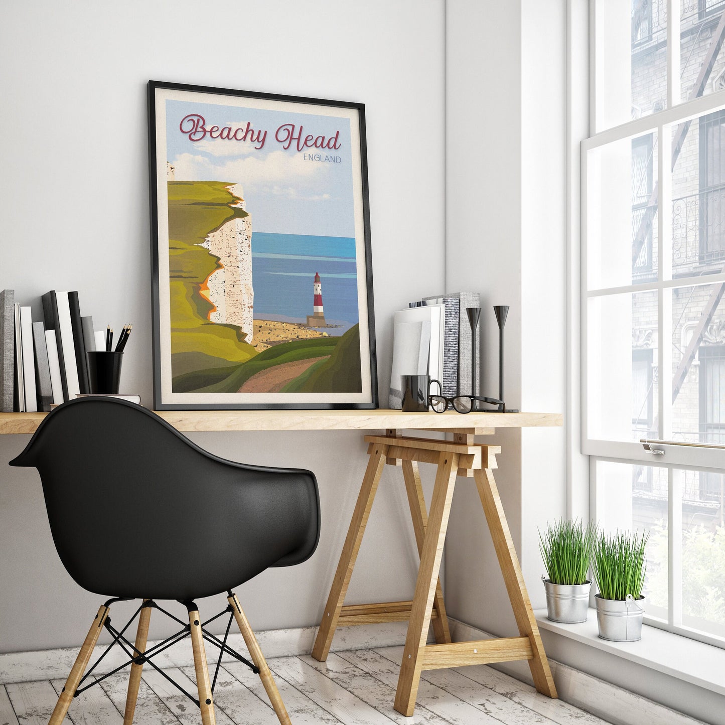 Beachy Head lighthouse Travel Poster - English Wall Art - East Sussex - A3, A2, A1