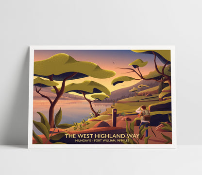 West Highland Way Poster, Milngavie to Fort William, 96 miles,  Hillwalking Print, Drymen, Balmaha, Loch lomond, Rowardennan, inversnaid